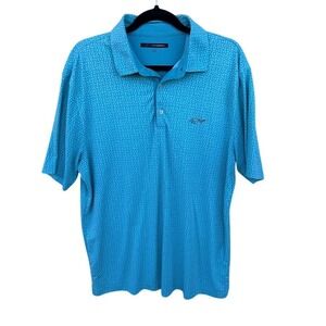 Greg Norman Mens Turquoise Geometric‎ Print Performance Golf Polo Shirt XL TG XG